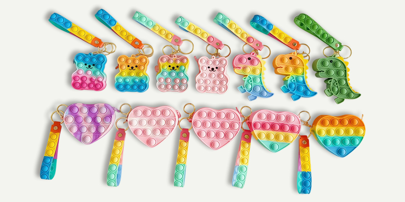 Rainbow Pop It Keychain Set Cartoon Silicone Fidget Toy Keyring